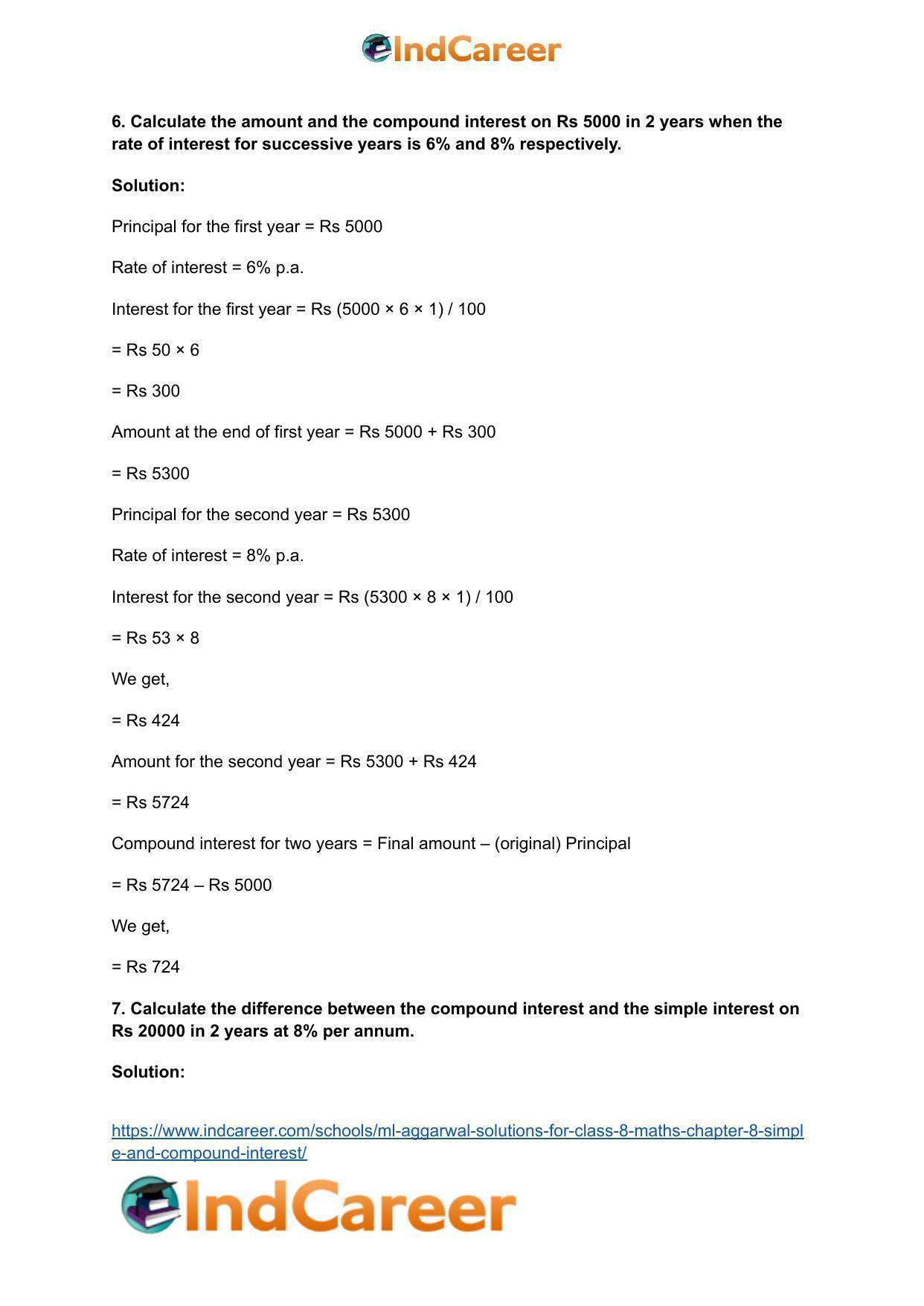 ML Aggarwal Solutions for Class 8 Maths Chapter 8- Simple and Compound Interest - Page 16