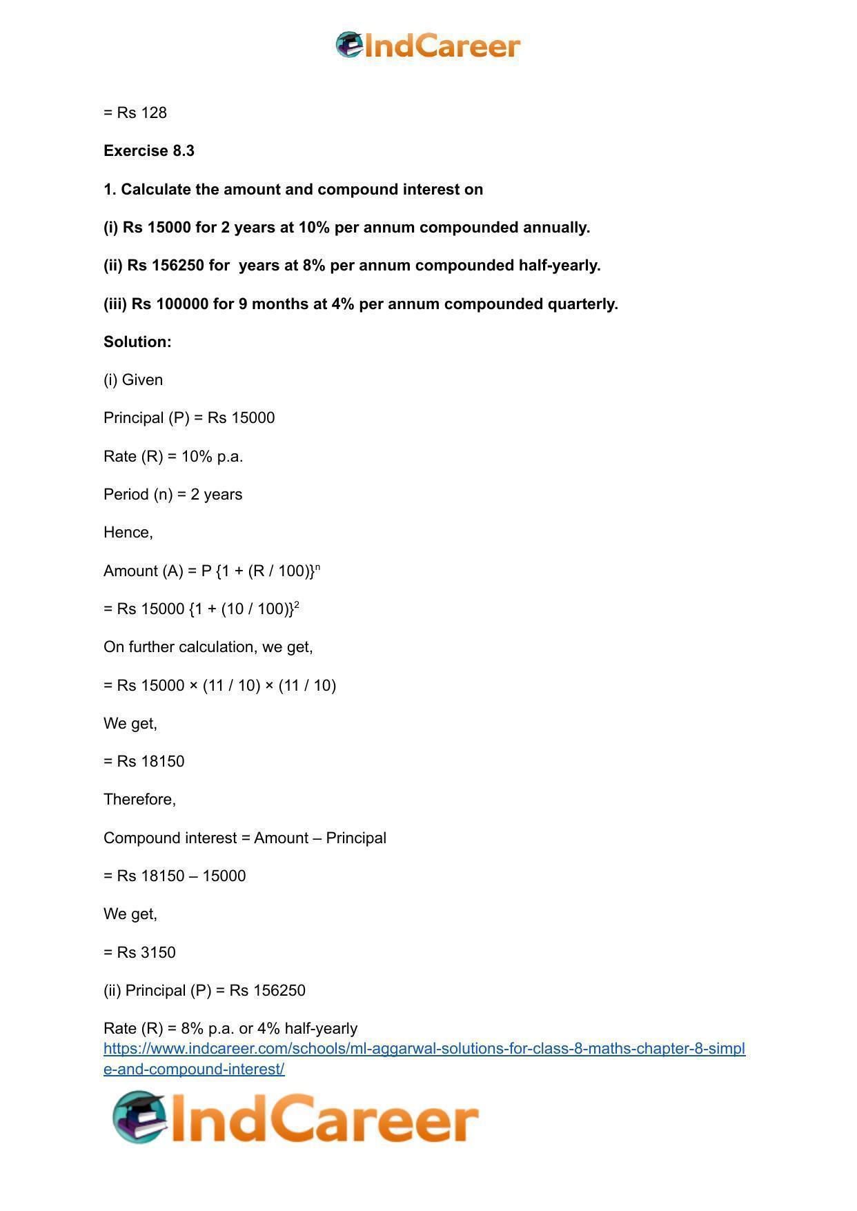 ML Aggarwal Solutions for Class 8 Maths Chapter 8- Simple and Compound Interest - Page 18