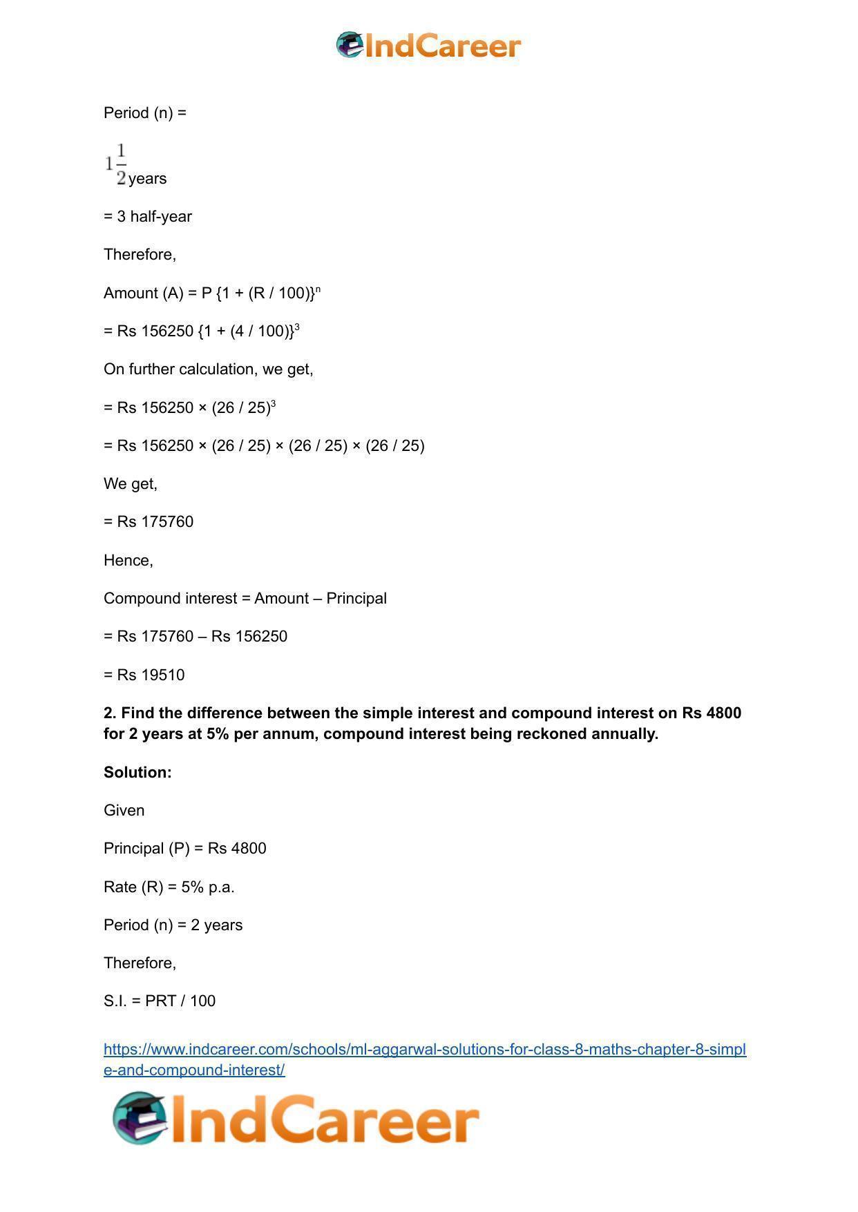 ML Aggarwal Solutions for Class 8 Maths Chapter 8- Simple and Compound Interest - Page 19