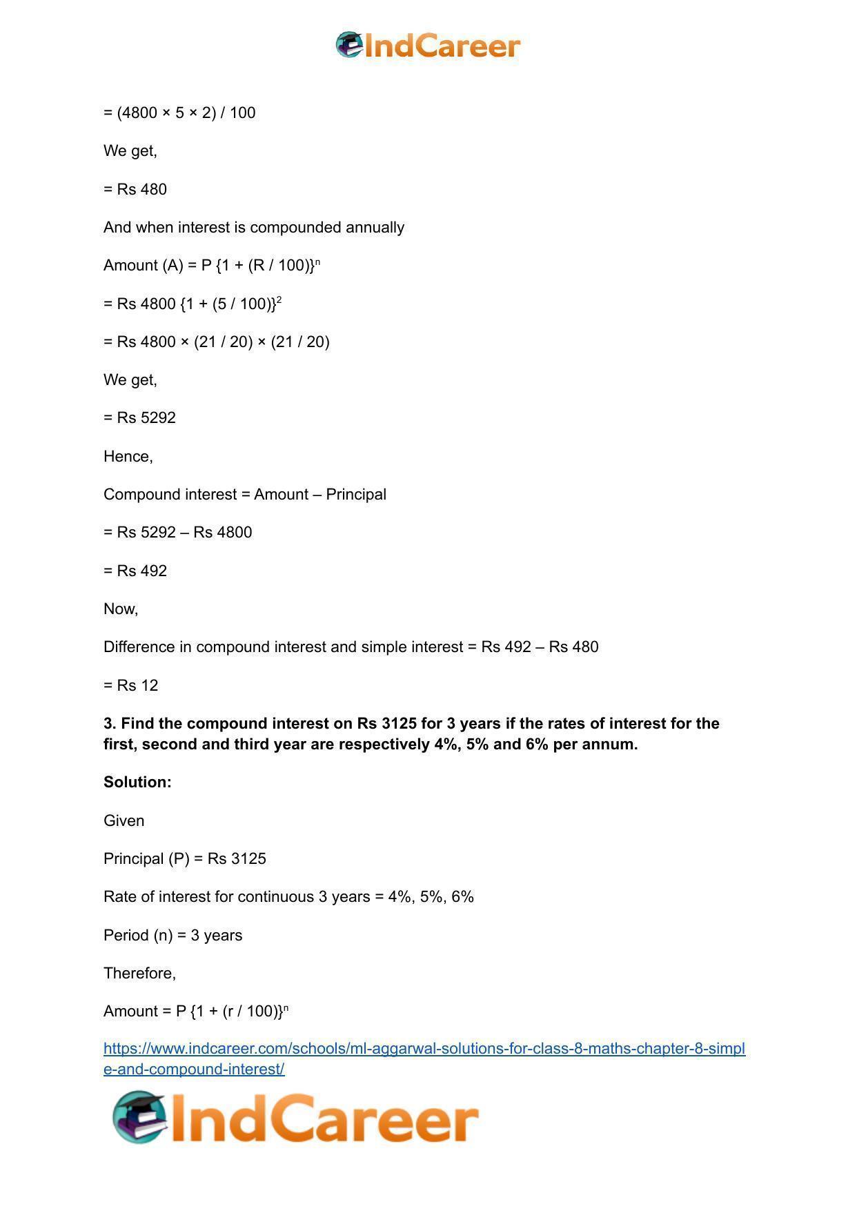 ML Aggarwal Solutions for Class 8 Maths Chapter 8- Simple and Compound Interest - Page 20