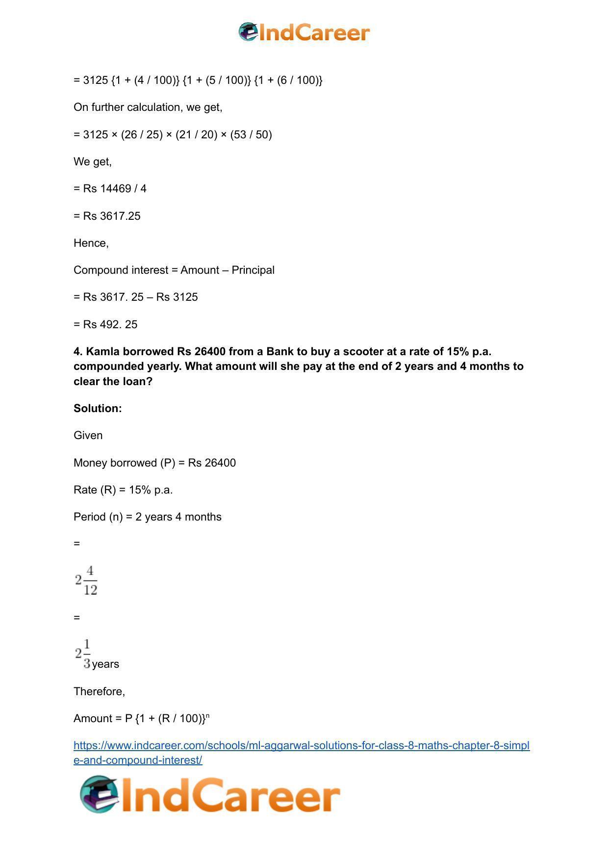 ML Aggarwal Solutions for Class 8 Maths Chapter 8- Simple and Compound Interest - Page 21
