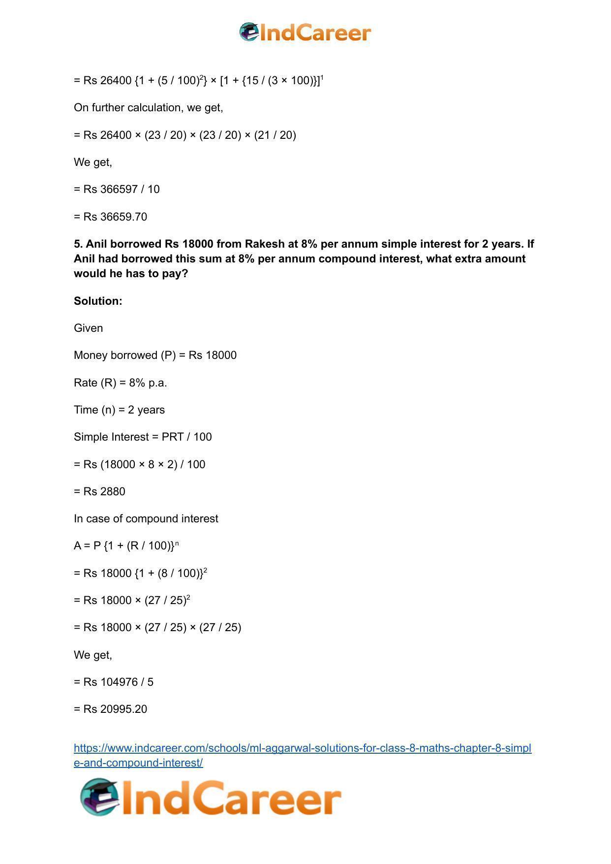 ML Aggarwal Solutions for Class 8 Maths Chapter 8- Simple and Compound Interest - Page 22
