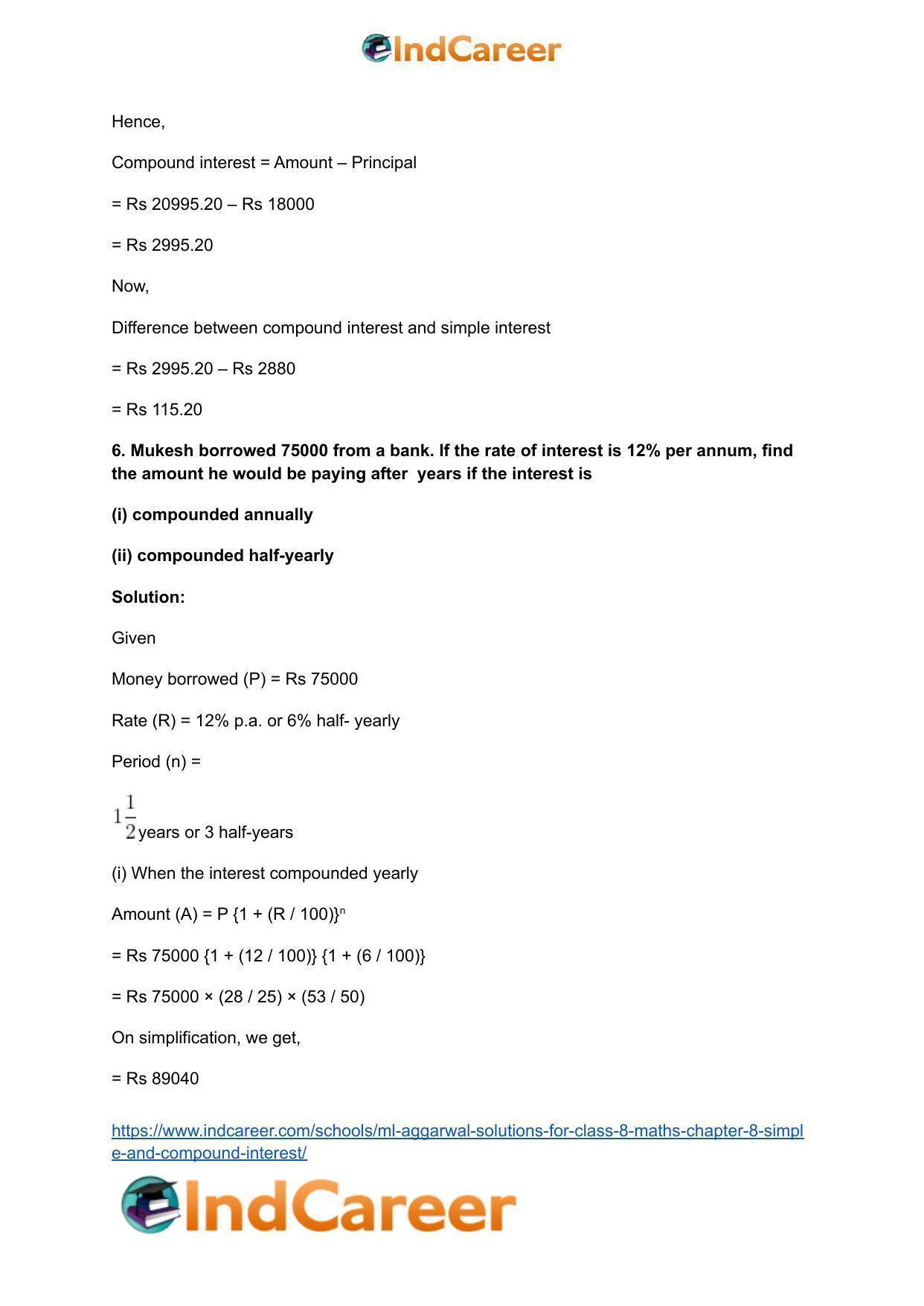 ML Aggarwal Solutions for Class 8 Maths Chapter 8- Simple and Compound Interest - Page 23