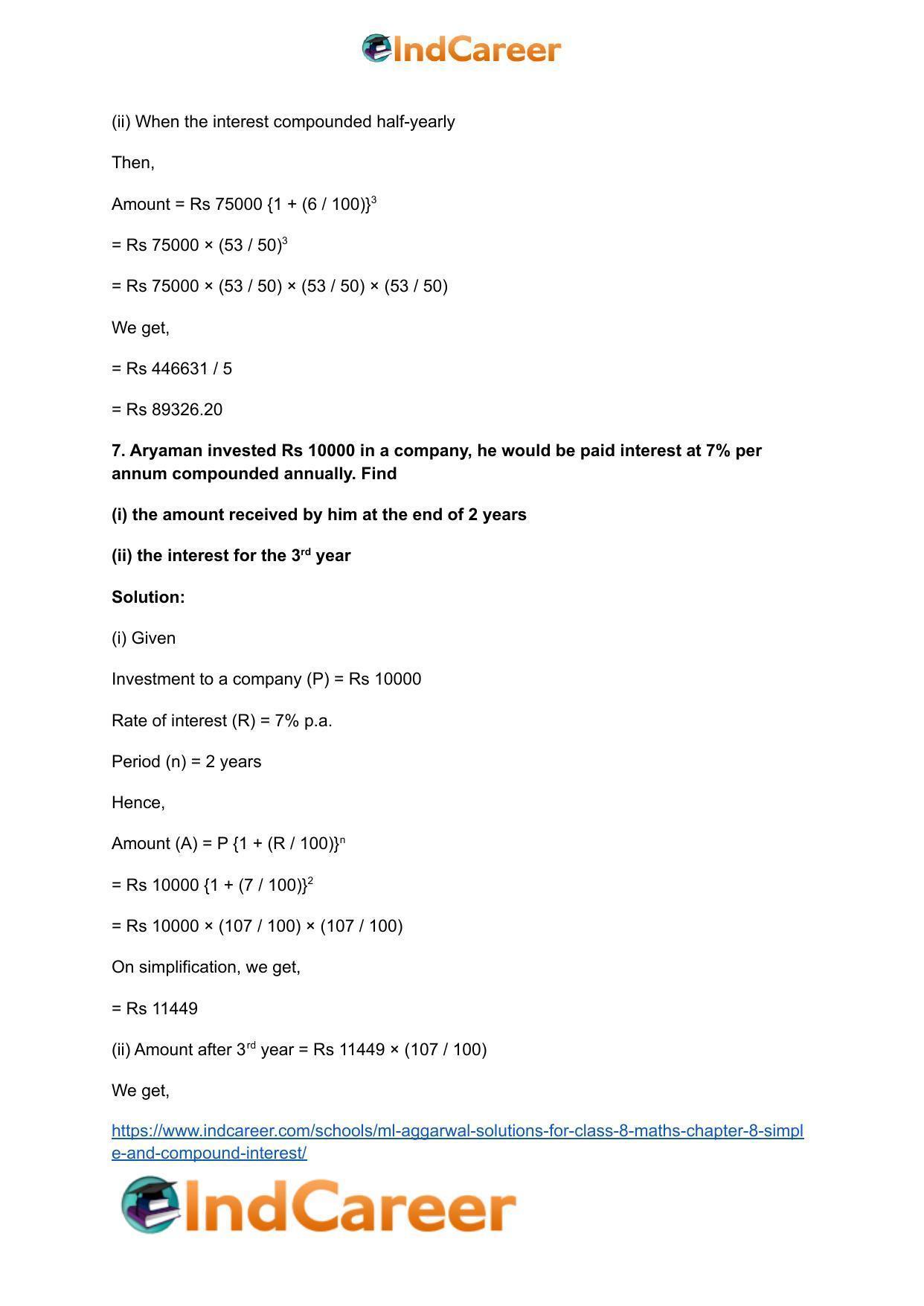 ML Aggarwal Solutions for Class 8 Maths Chapter 8- Simple and Compound Interest - Page 24