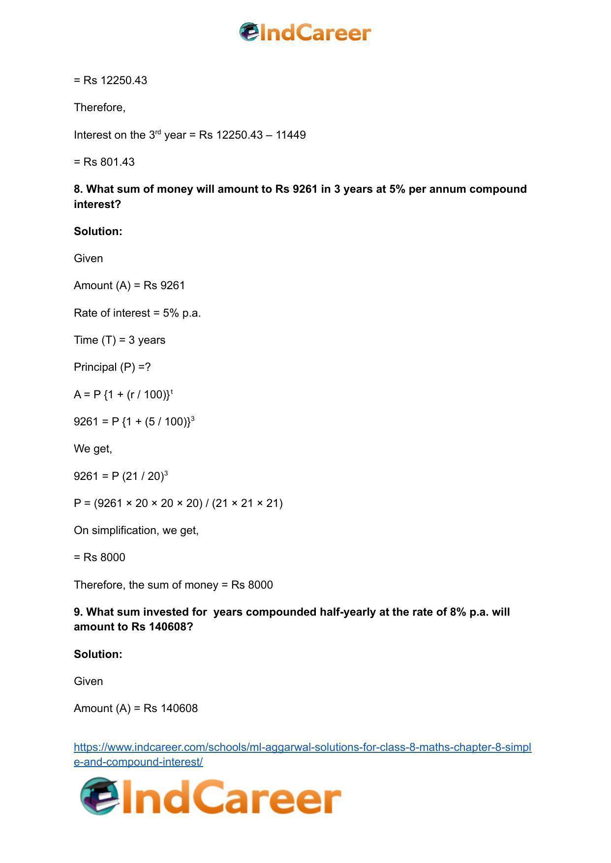 ML Aggarwal Solutions for Class 8 Maths Chapter 8- Simple and Compound Interest - Page 25