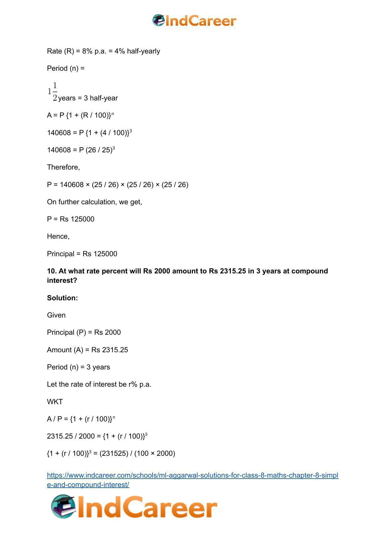 ML Aggarwal Solutions for Class 8 Maths Chapter 8- Simple and Compound Interest - Page 26