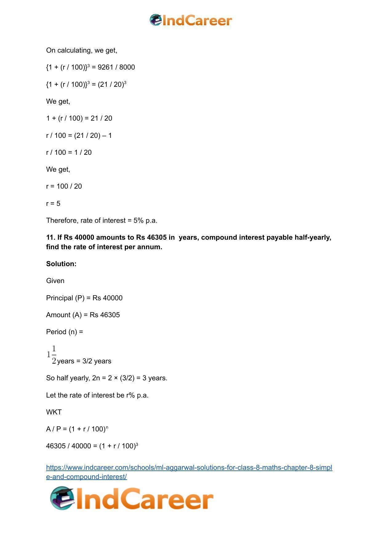 ML Aggarwal Solutions for Class 8 Maths Chapter 8- Simple and Compound Interest - Page 27