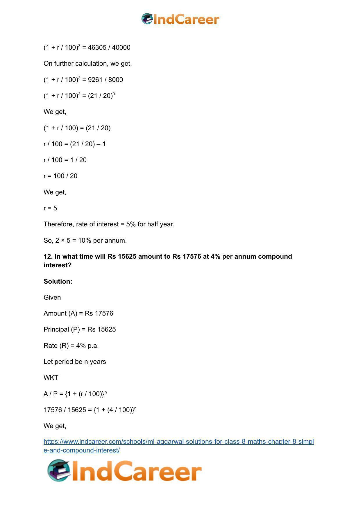 ML Aggarwal Solutions for Class 8 Maths Chapter 8- Simple and Compound Interest - Page 28