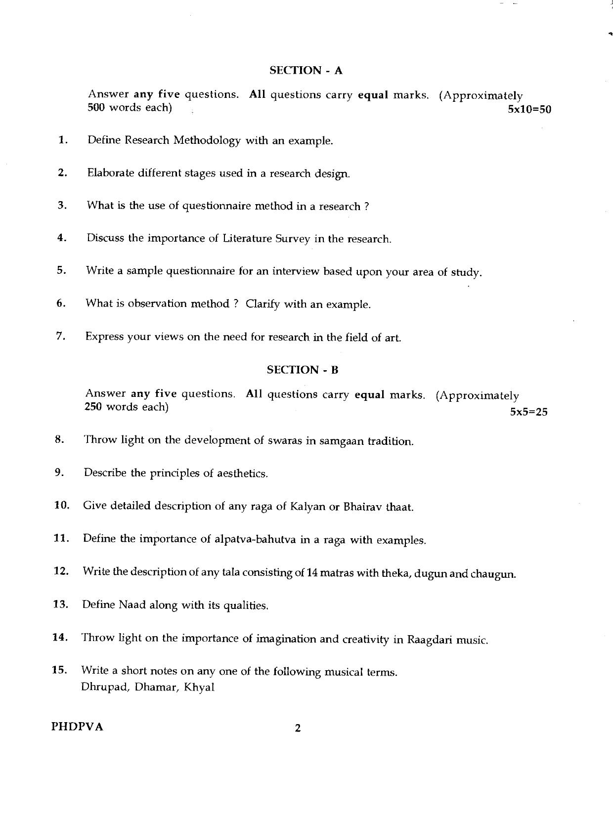 IGNOU PhD Entrance Test Ph.D./M.Phil (Performing And Visual Arts (Music)) 2019 Question Paper - Page 2