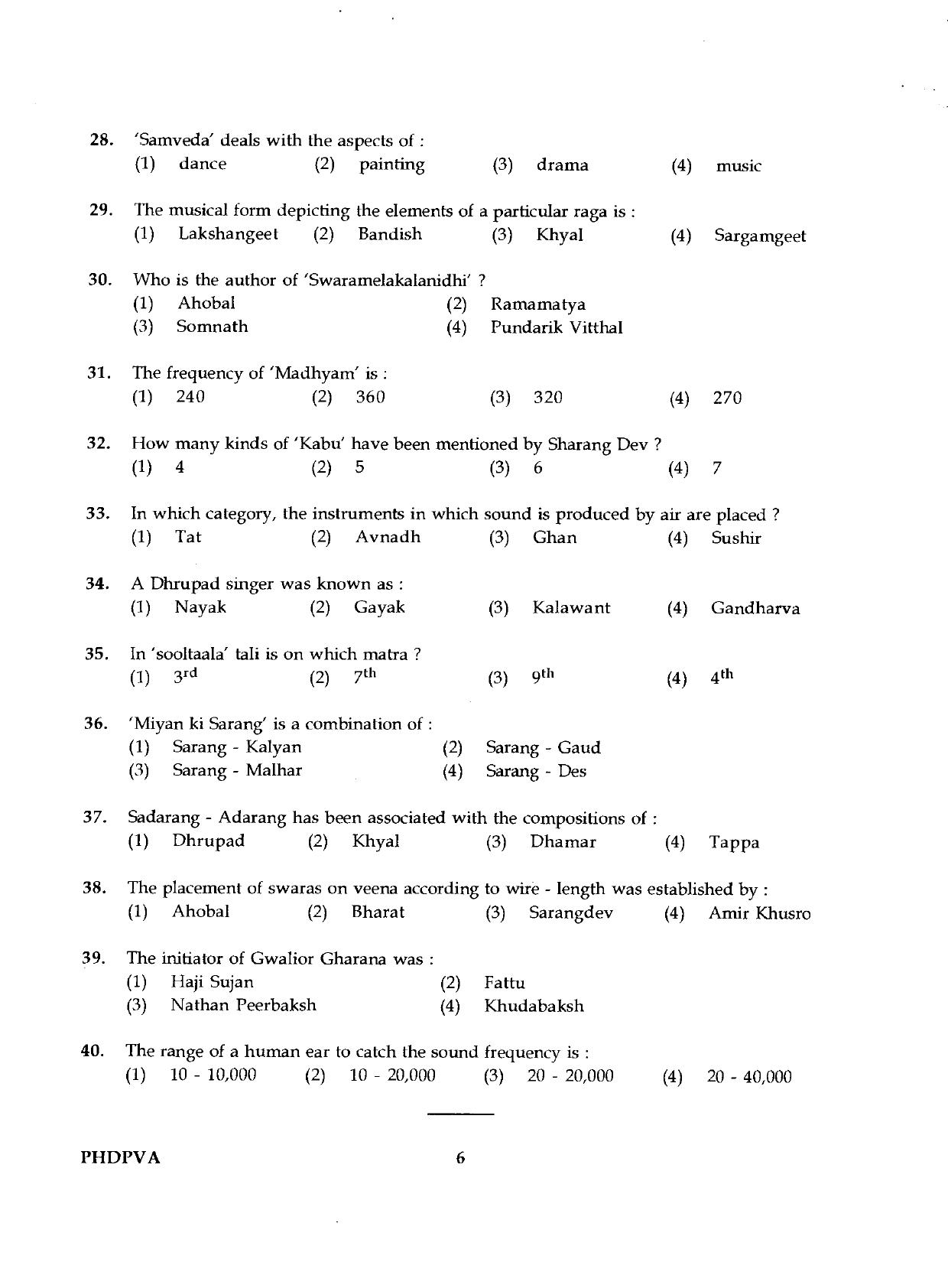 IGNOU PhD Entrance Test Ph.D./M.Phil (Performing And Visual Arts (Music)) 2019 Question Paper - Page 6