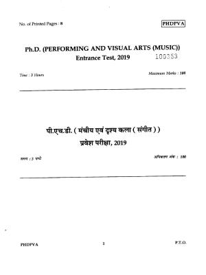 IGNOU PhD Entrance Test Ph.D./M.Phil (Performing And Visual Arts (Music)) 2019 Question Paper