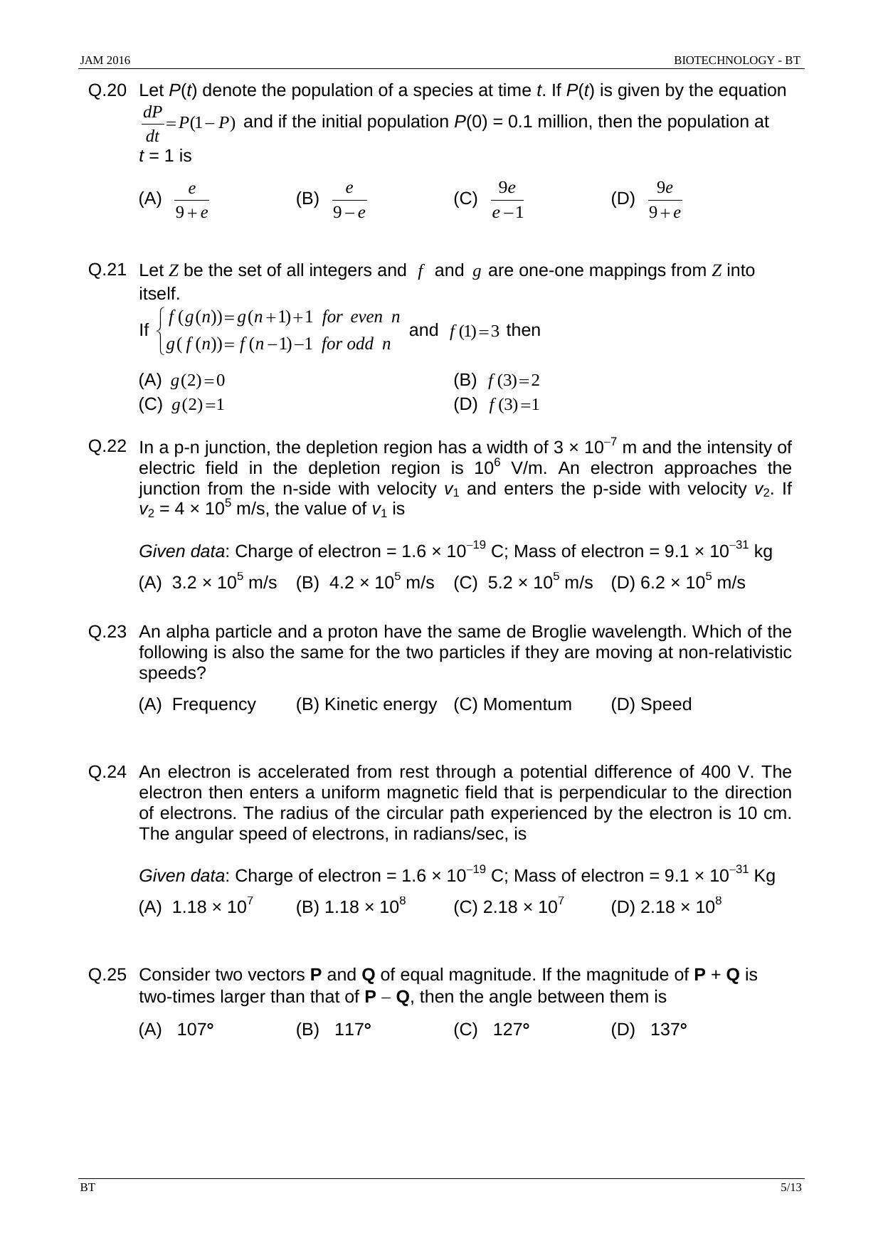 JAM 2016: BT Question Paper - Page 4