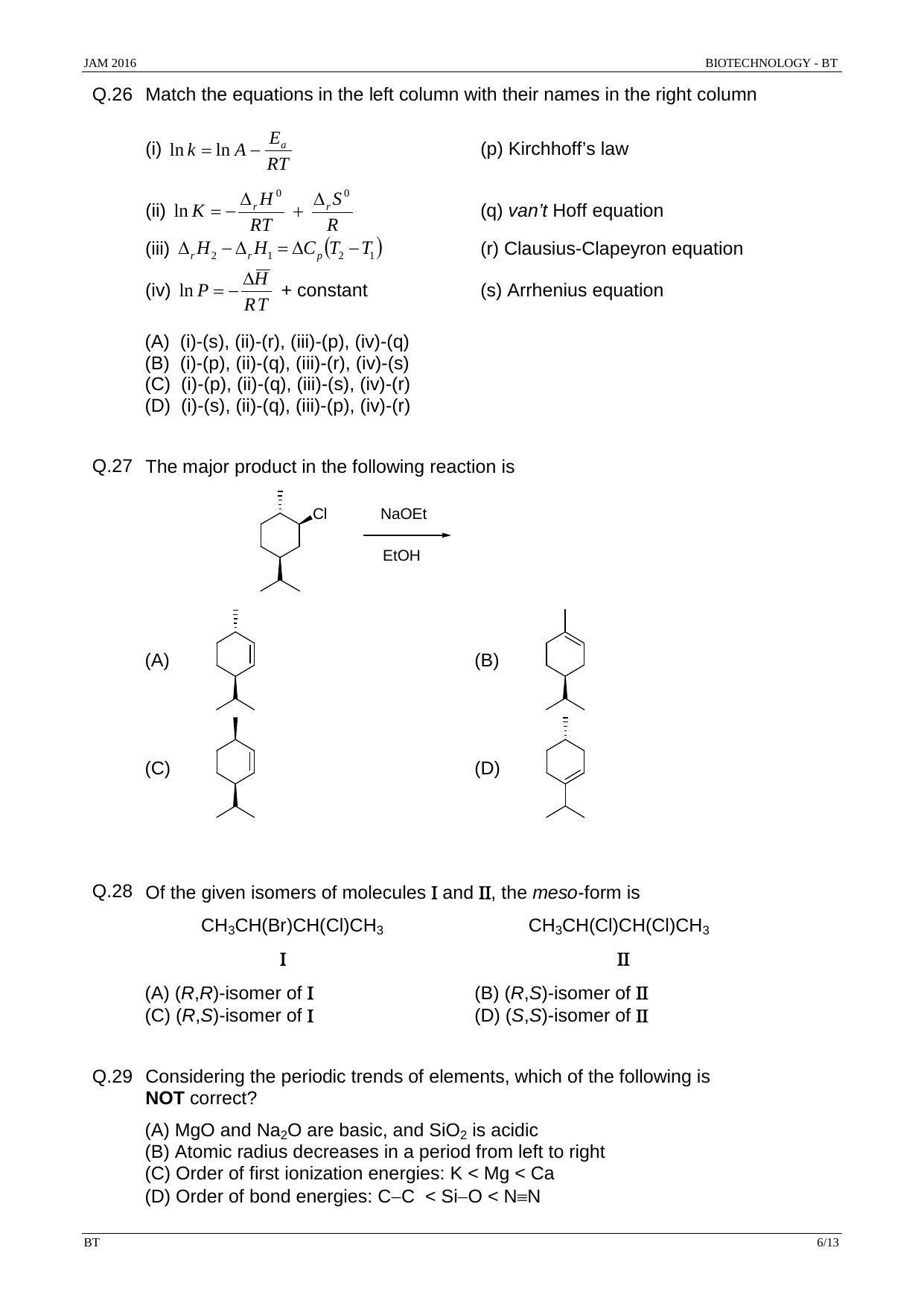 JAM 2016: BT Question Paper - Page 5