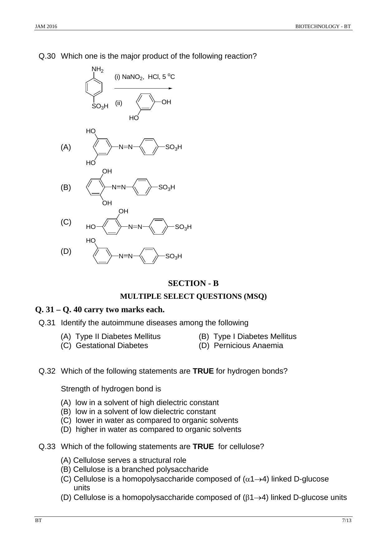 JAM 2016: BT Question Paper - Page 6