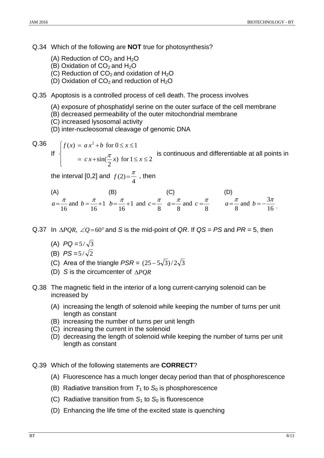JAM 2016: BT Question Paper - Page 7