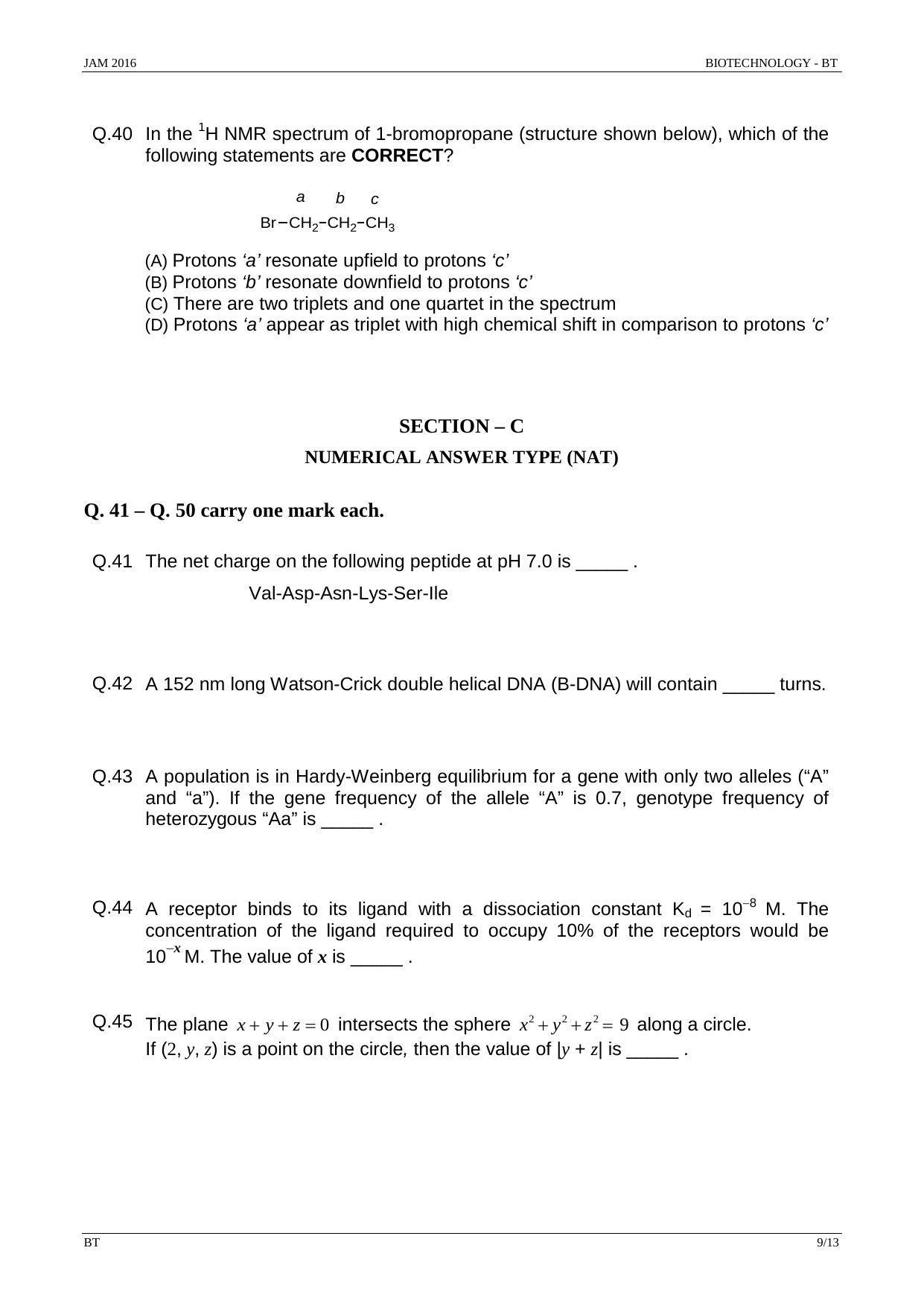 JAM 2016: BT Question Paper - Page 8