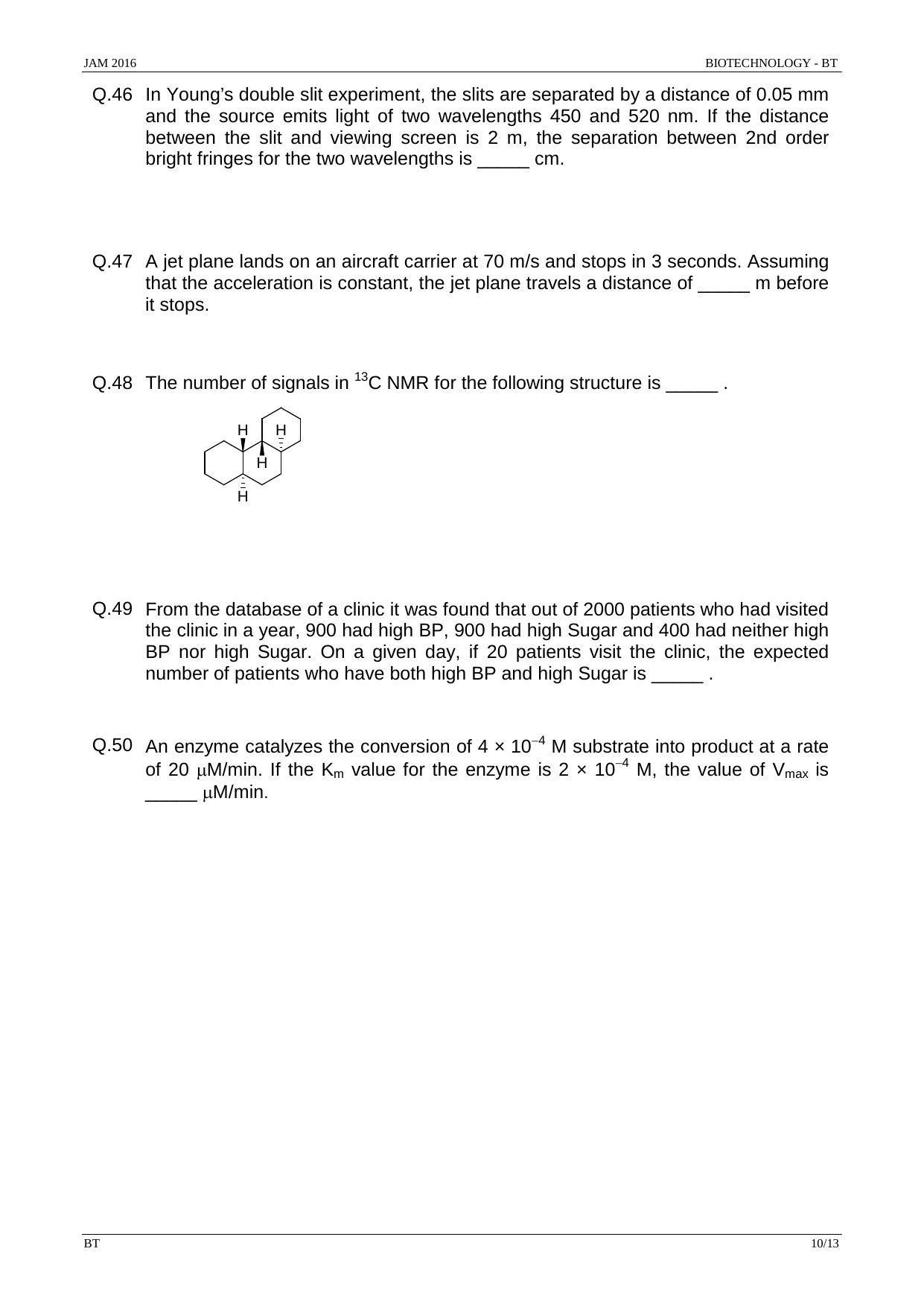 JAM 2016: BT Question Paper - Page 9
