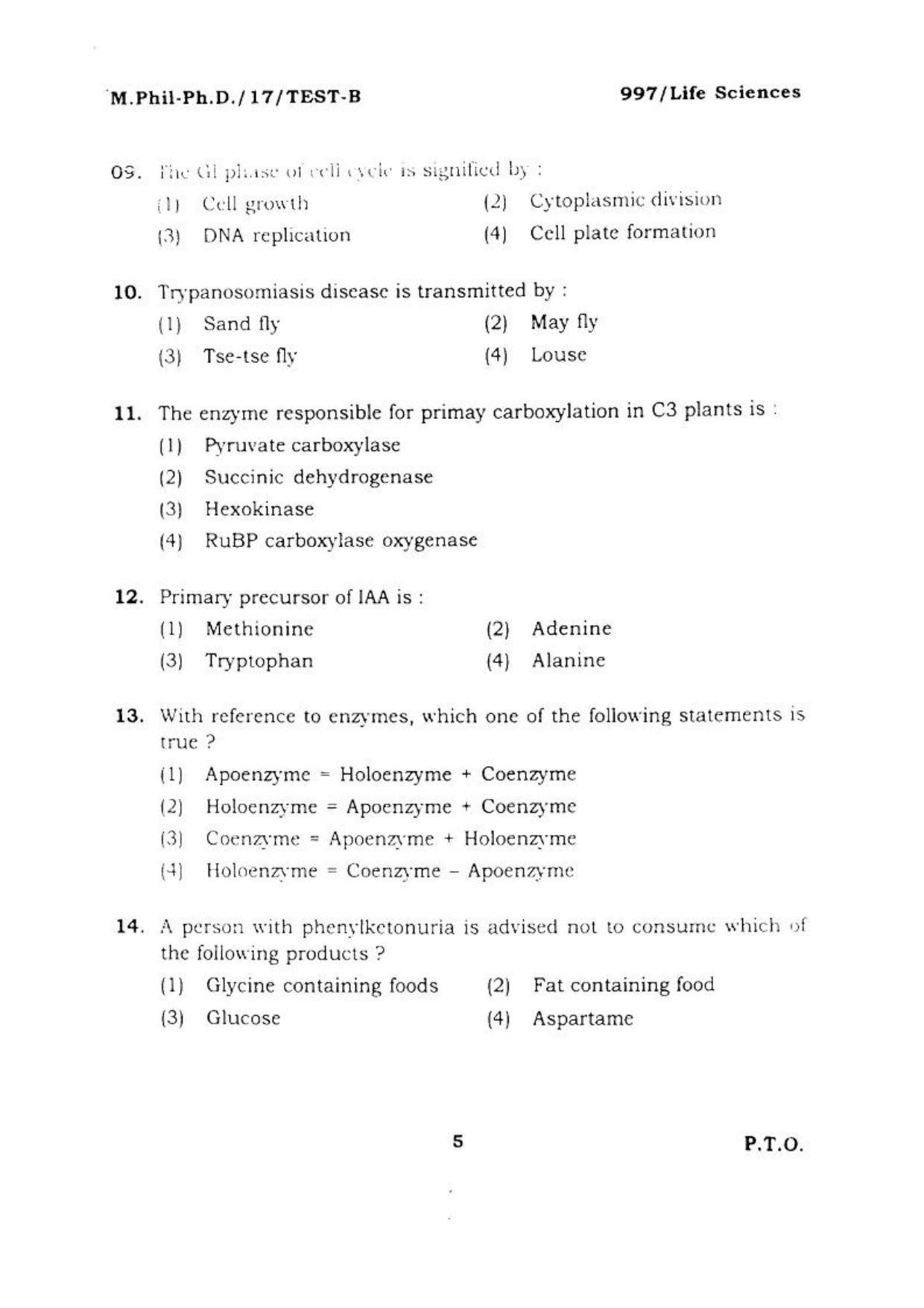 BHU RET LIFE SCIENCE 2017 Question Paper - Page 6
