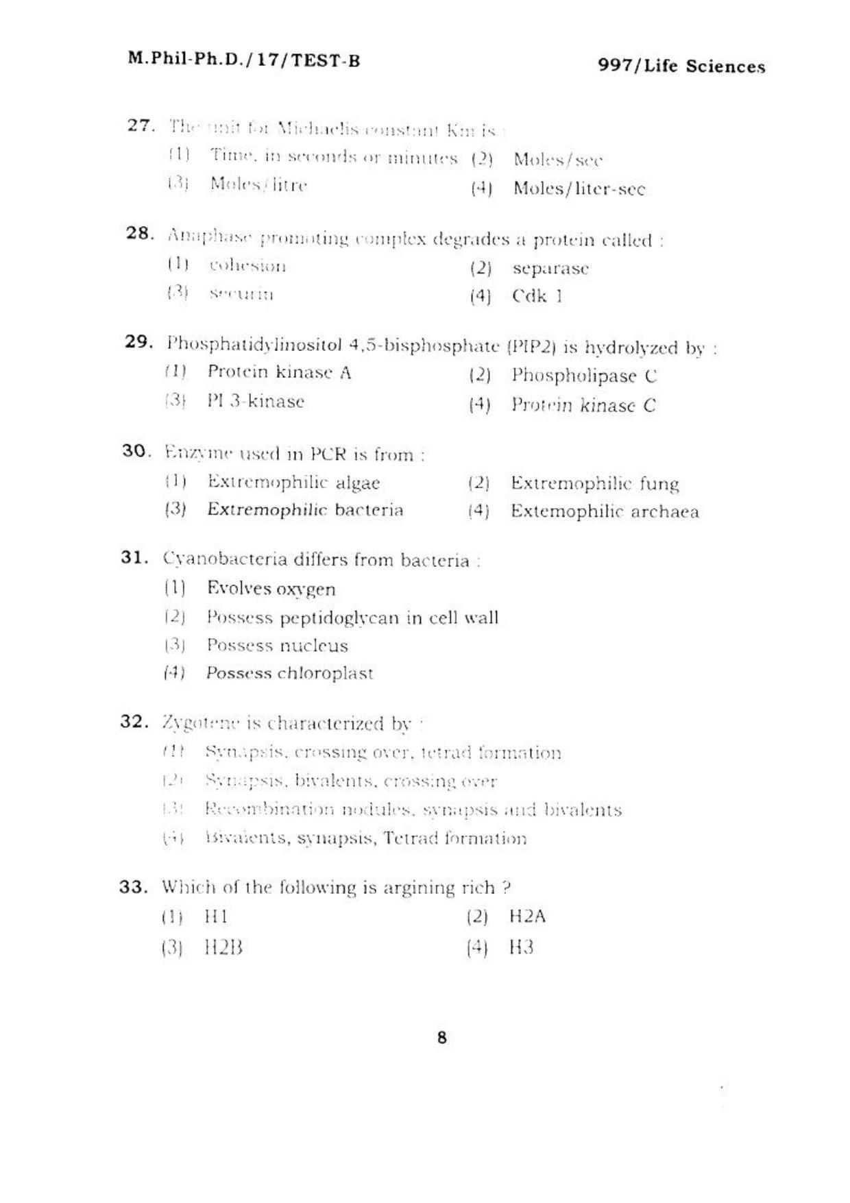 BHU RET LIFE SCIENCE 2017 Question Paper - Page 9