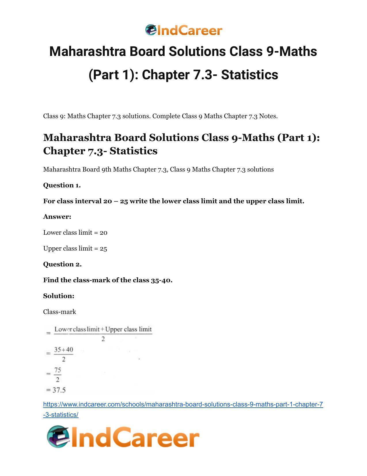 Maharashtra Board Solutions Class 9-Maths (Part 1): Chapter 7.3- Statistics - Page 2