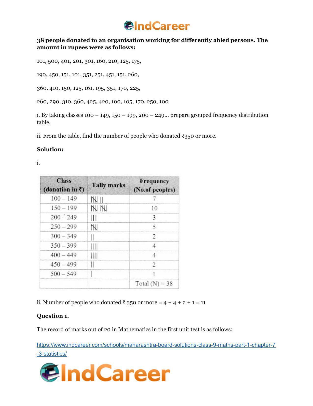 Maharashtra Board Solutions Class 9-Maths (Part 1): Chapter 7.3- Statistics - Page 11