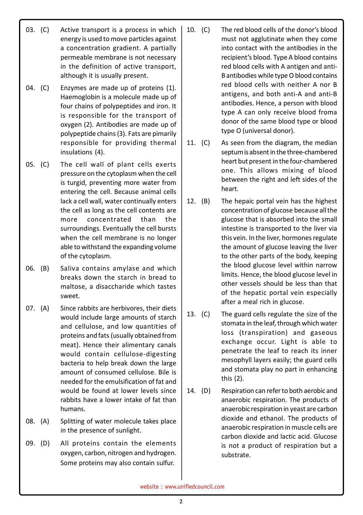 NSTSE 2023 Class 11 PCB Answer Key (Paper Code 484) - Page 2