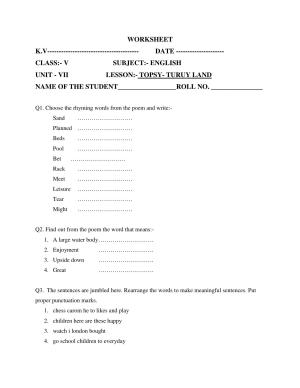 Worksheet for Class 5 English Topsy Turvy Land Assignment 1