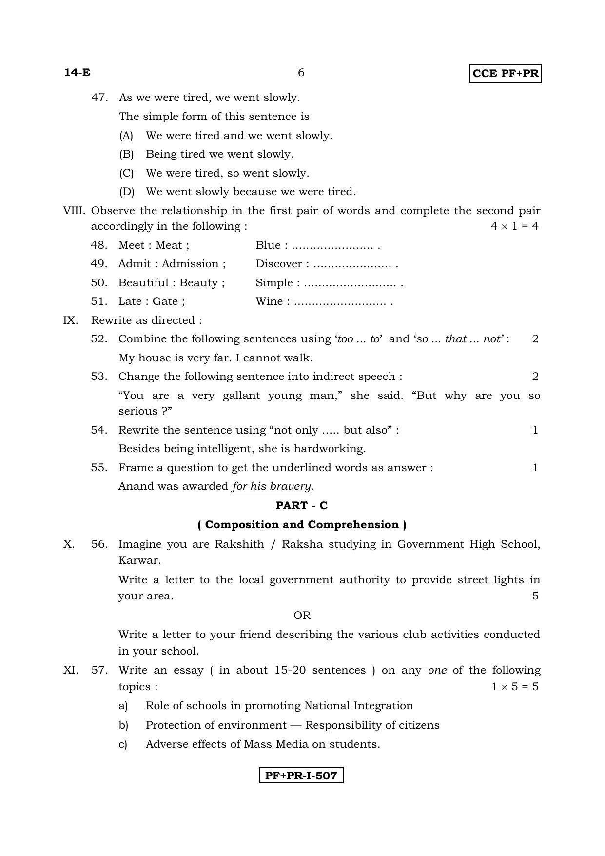 Karnataka SSLC English - First Language - ENGLISH (14-E PF_PR_2) April 2017 Question Paper - Page 6