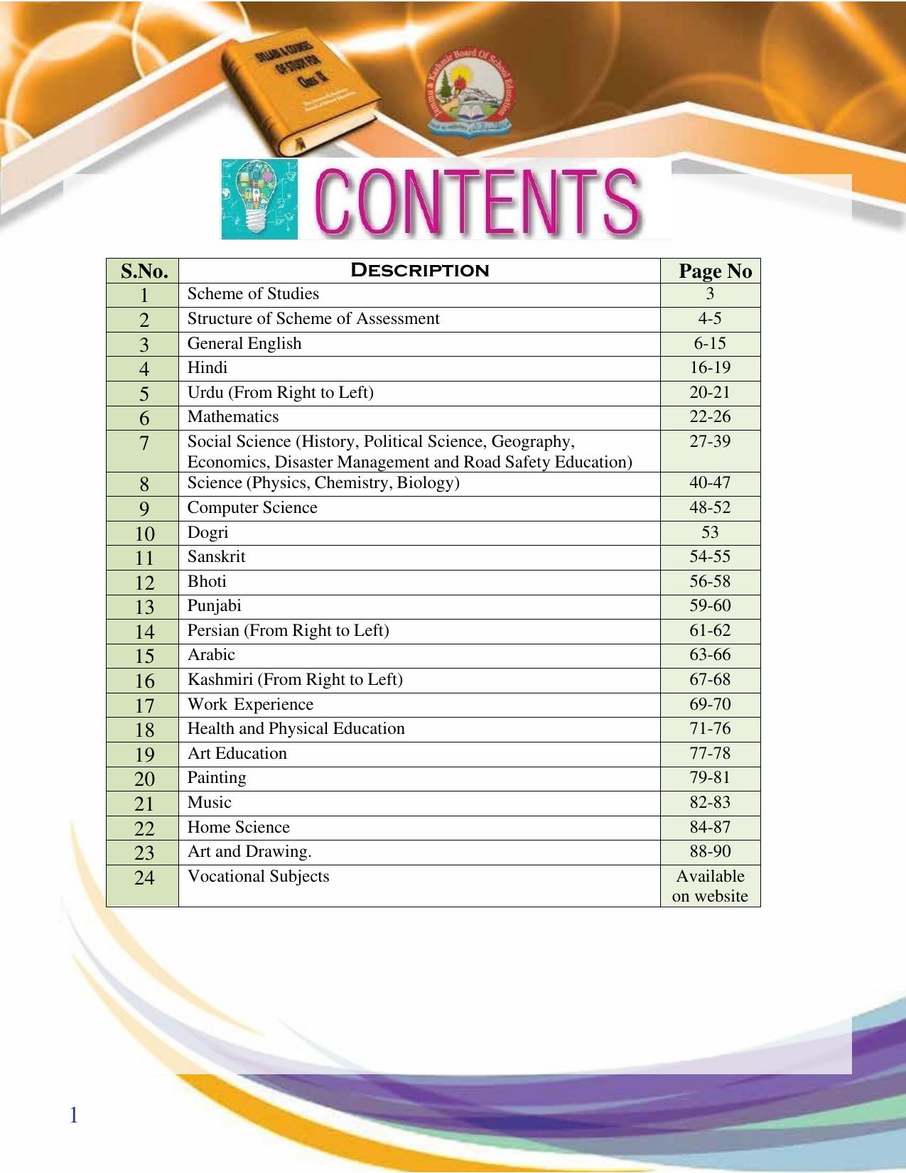 JKBOSE Syllabus for 9th class - Page 2