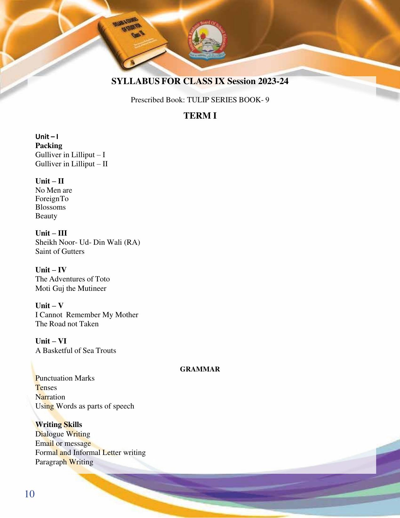 JKBOSE Syllabus for 9th class - Page 11