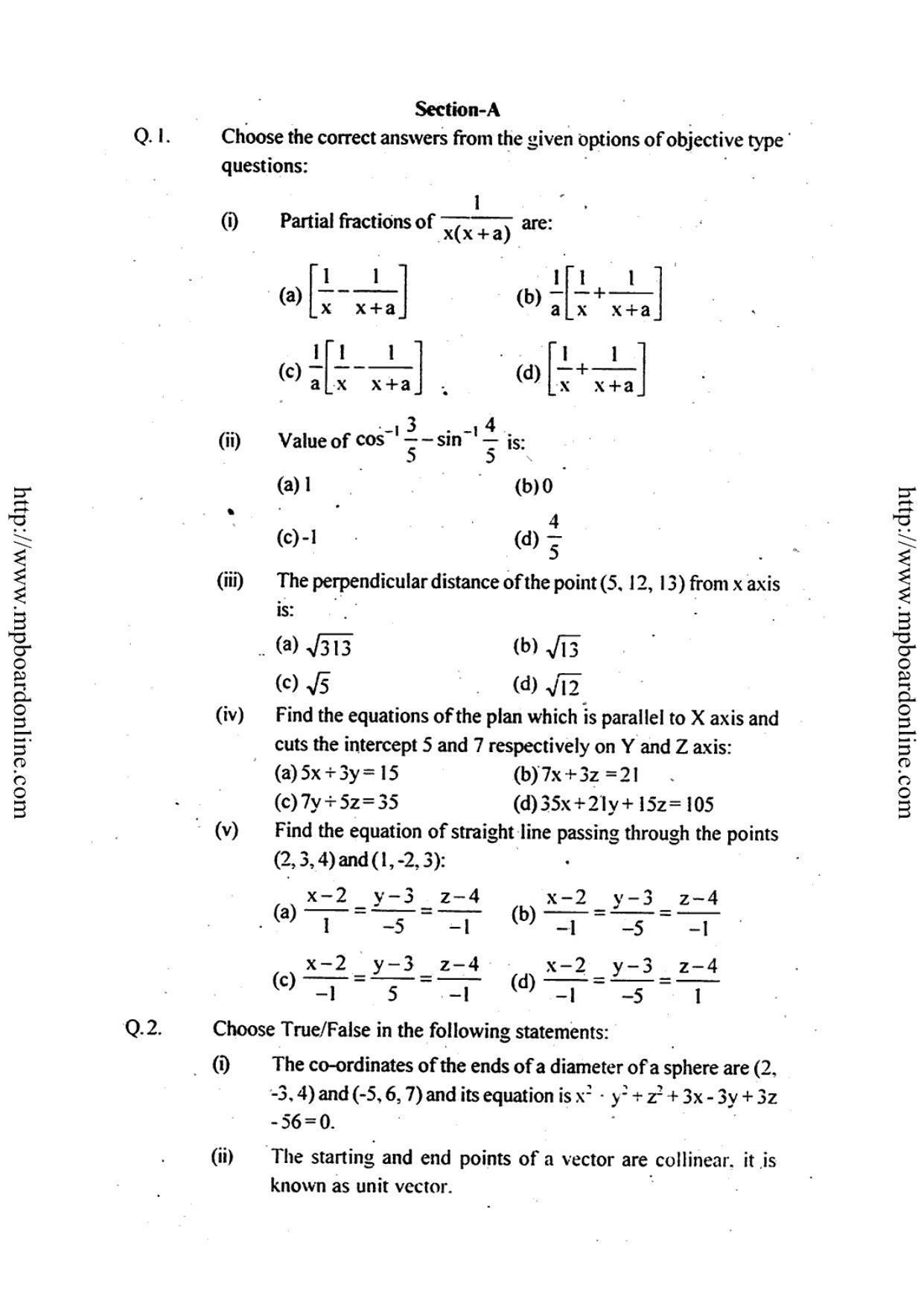 MP Board Class 12 Higher Mathematics (English Medium) 2013 Question Paper - Page 2