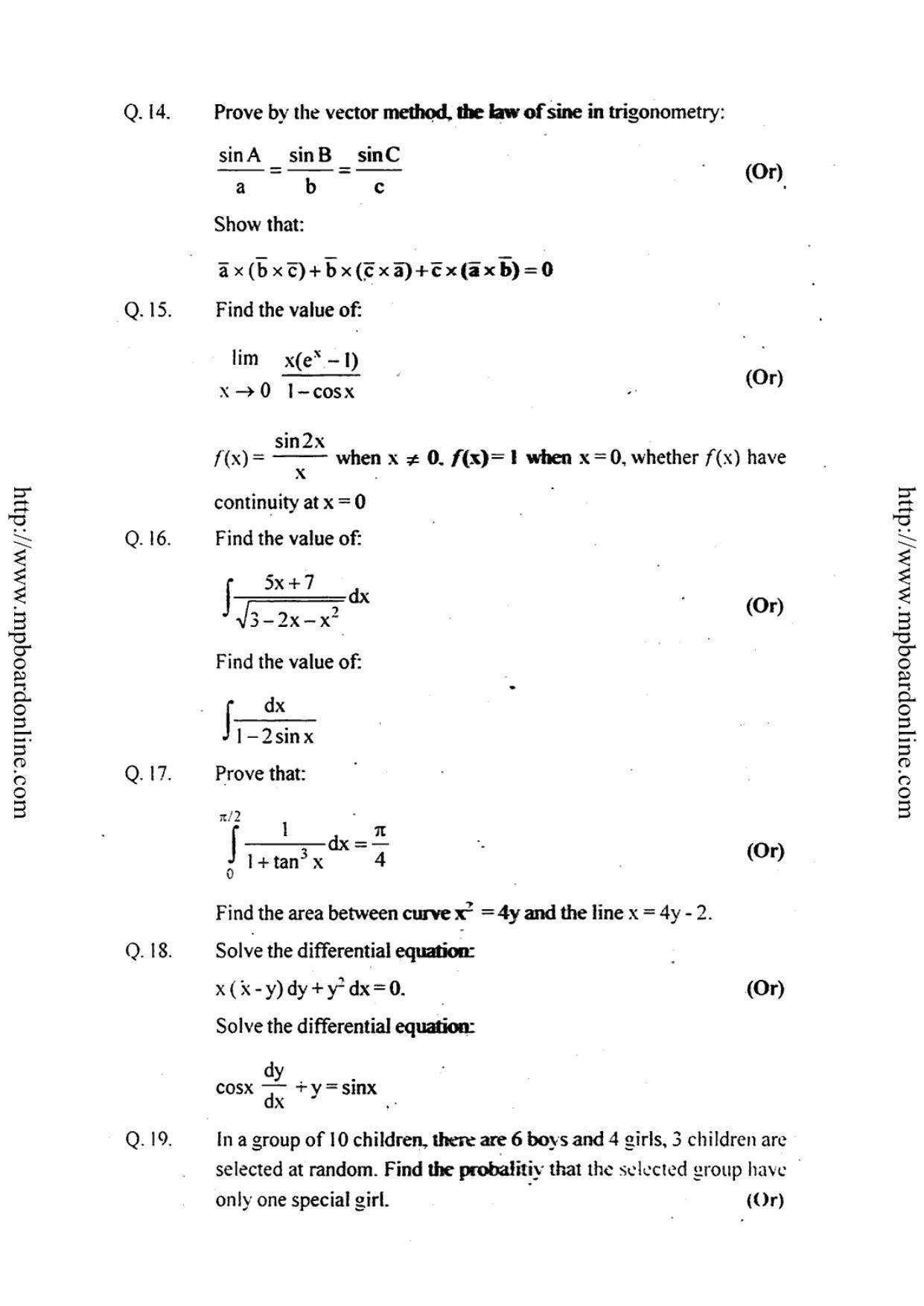MP Board Class 12 Higher Mathematics (English Medium) 2013 Question Paper - Page 6