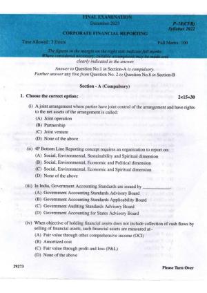 ICMAI Final December 2023 Question Paper - Corporate Financial Reporting