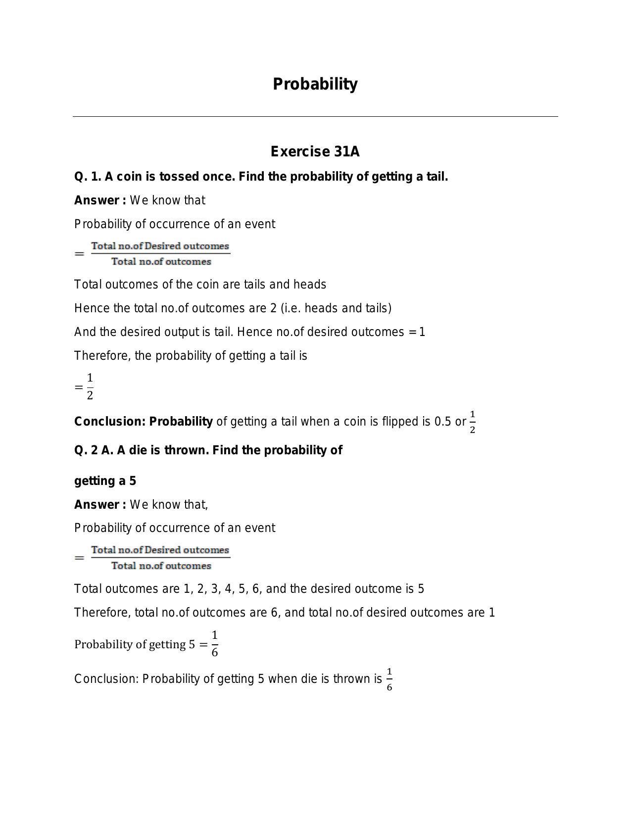 Chapter 31: Probability: RS Aggarwal Class 11 Solutions  - Page 1
