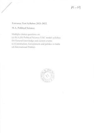 JMI Entrance Exam M09-M.A. (Political Science) Syllabus