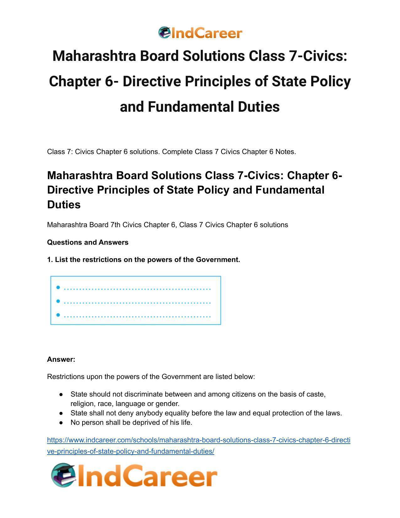Maharashtra Board Solutions Class 7-Civics: Chapter 6- Directive Principles of State Policy and Fundamental Duties - Page 2