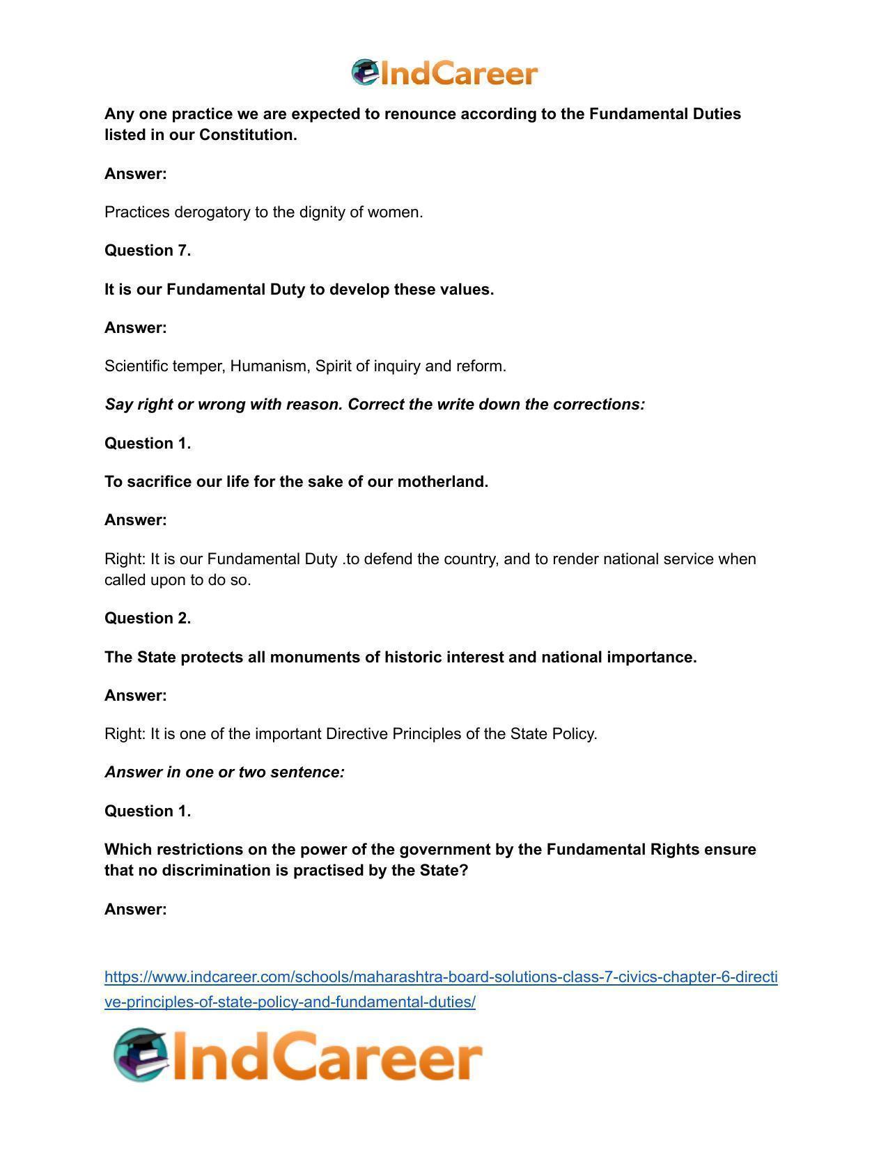 Maharashtra Board Solutions Class 7-Civics: Chapter 6- Directive Principles of State Policy and Fundamental Duties - Page 10