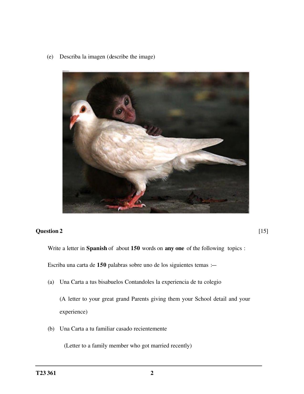 ICSE Class 10 SPANISH 2023 Question Paper - Page 2