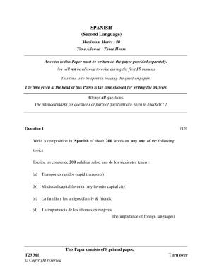 ICSE Class 10 SPANISH 2023 Question Paper
