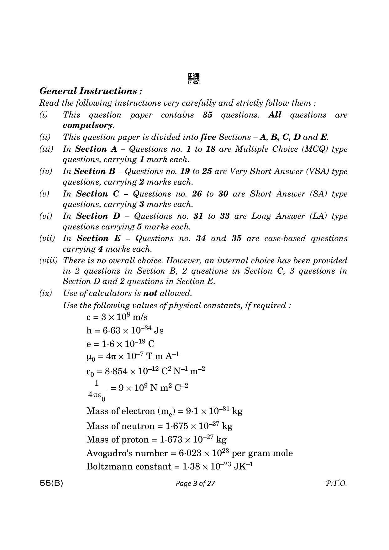 CBSE Class 12 55-B Physics 2023 (Compartment) Question Paper - Page 3
