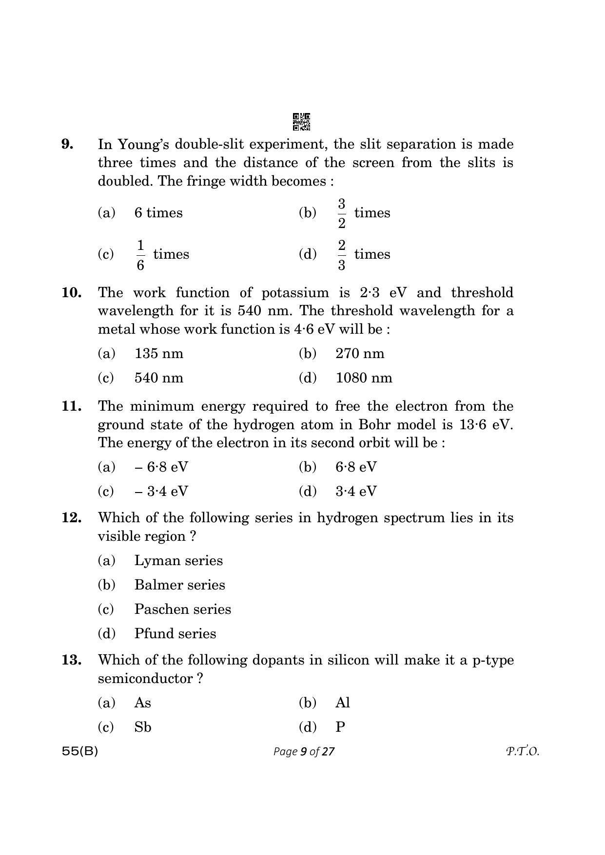 CBSE Class 12 55-B Physics 2023 (Compartment) Question Paper - Page 9