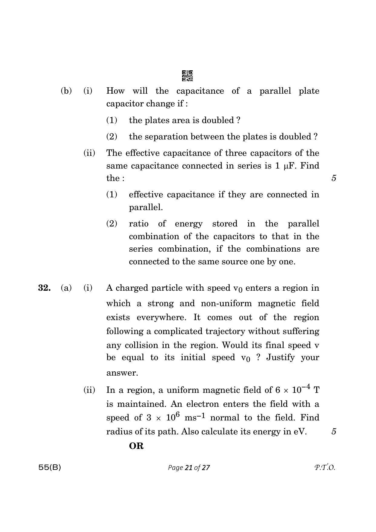 CBSE Class 12 55-B Physics 2023 (Compartment) Question Paper - Page 21