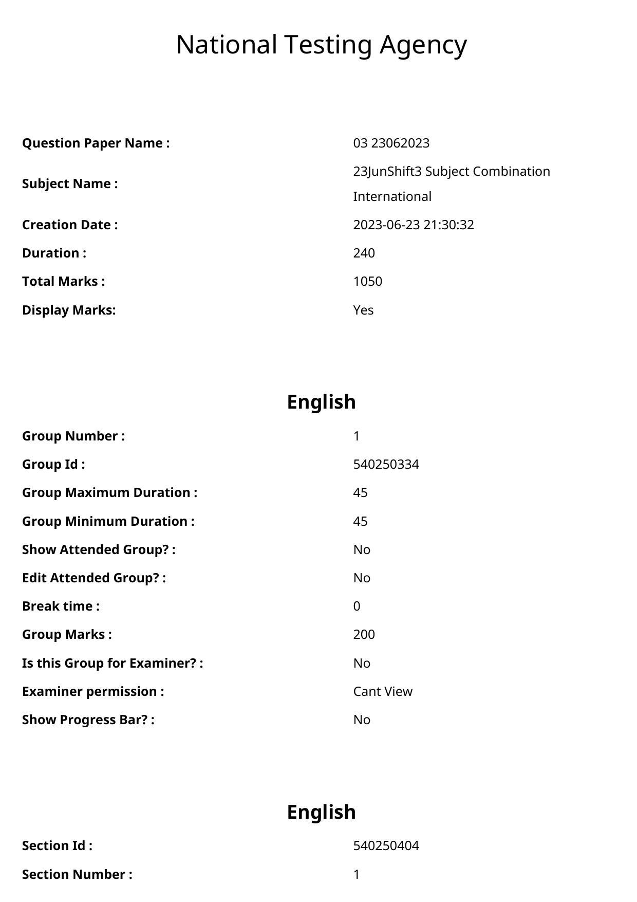 CUET 2023 International Shift 3 Question Papers - Page 1
