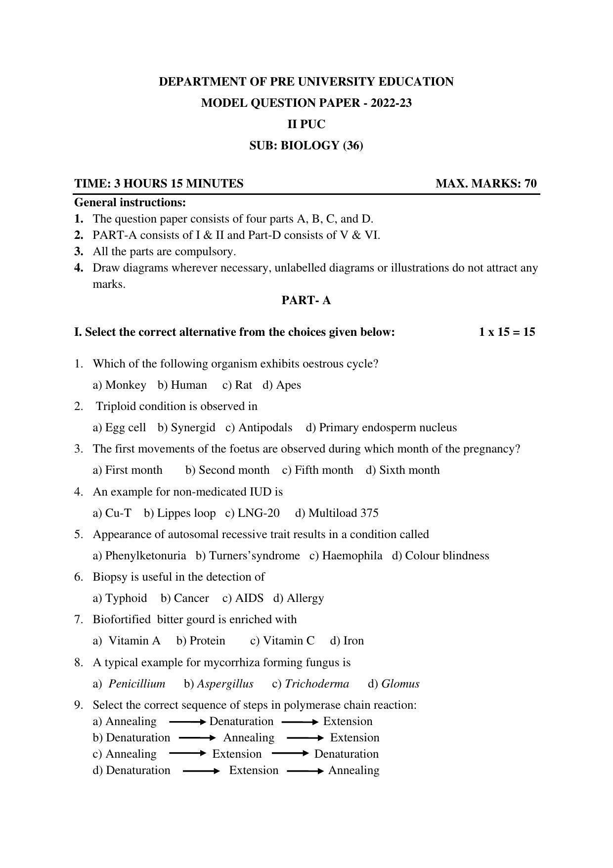 Karnataka II PUC Biology Model Question Paper 2023 - Page 4