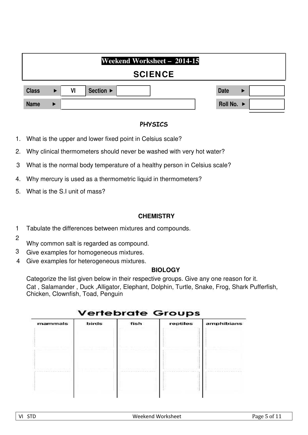 CBSE Worksheets for Class 6 Science Assignment 15 - Page 1