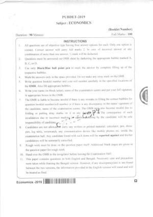 PUBDET 2019 Economics Question Papers