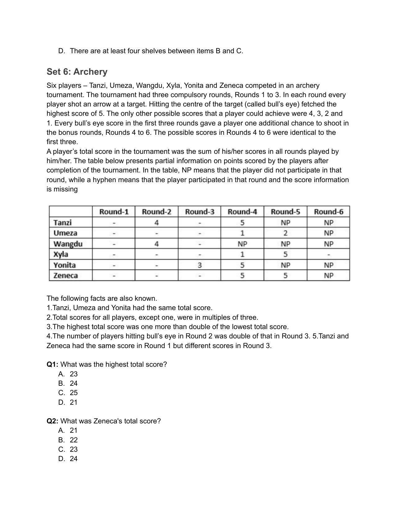 CAT 2019 CAT DILR Slot 1 Question Paper - Page 7