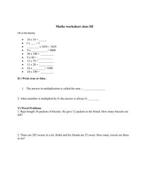 Worksheet for Class 3 Mathematics Assignment 89