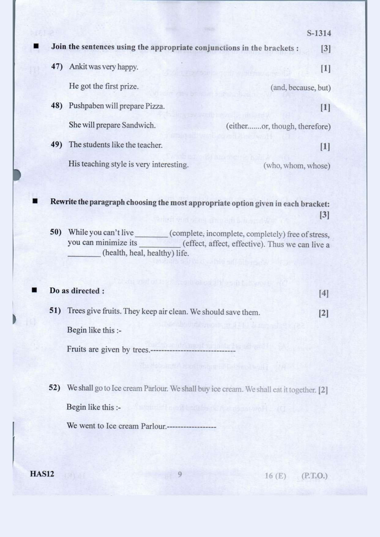 Gujarat Board Class 10th English S.L March-April 2022 Question Paper - Page 9