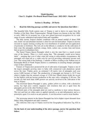 Tripura Board Class 10th English Model Question Paper 2023